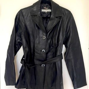 Black leather jacket with belt